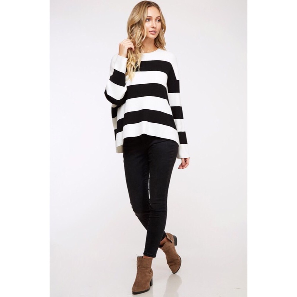 Astrid Striped Sweater - Black/Ivory - Picture 2 of 5